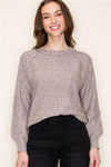 staccato taupe crewneck raglan sleeve pullover ribbed detail sweater