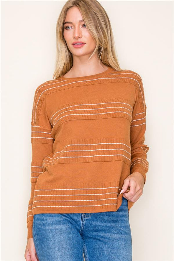 staccato striped sweater orange striped crew neckline relaxed fit