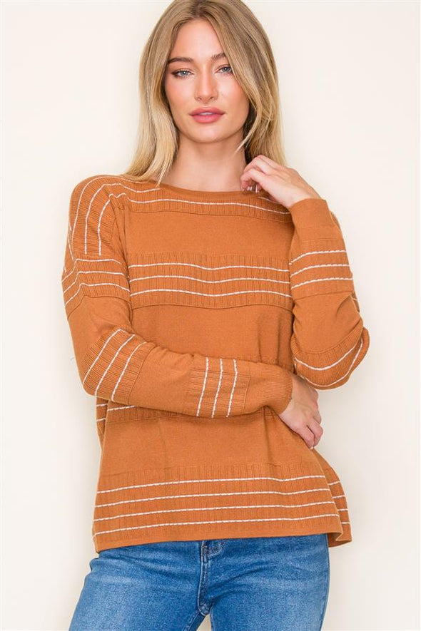 staccato striped sweater orange striped crew neckline relaxed fit