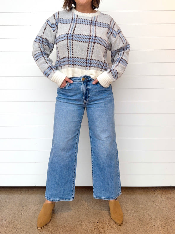 The Charlotte Finished Hem High Rise FabAb Wide Leg Jeans - Incontestable Wash