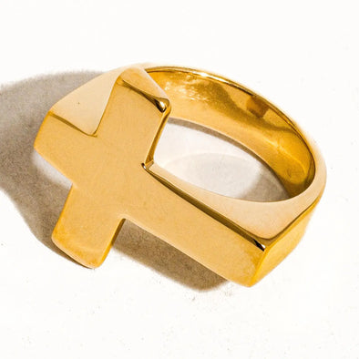 18k gold cross ring 