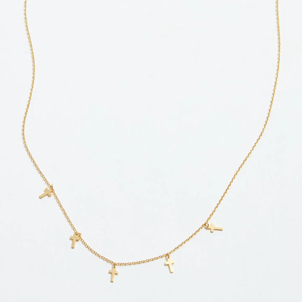 cross station charm necklace gold