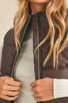 cropped faux leather puffer vest zipper front 