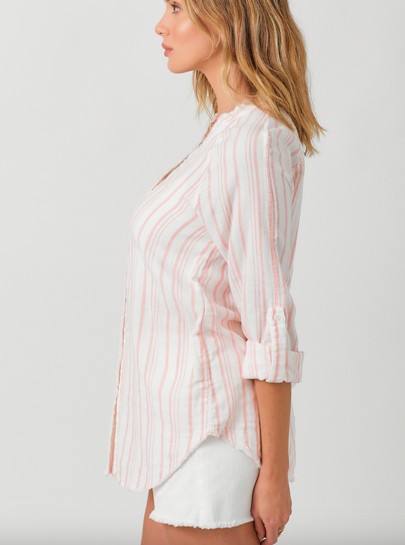 The Meghan Striped Fray Hem Button Up Top