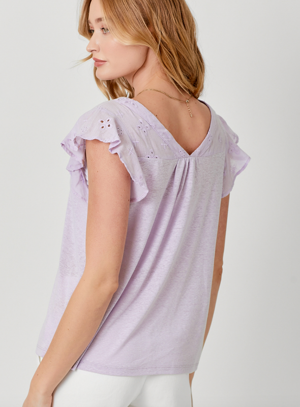 The Lily Eyelet Detail Flutter Sleeve Top