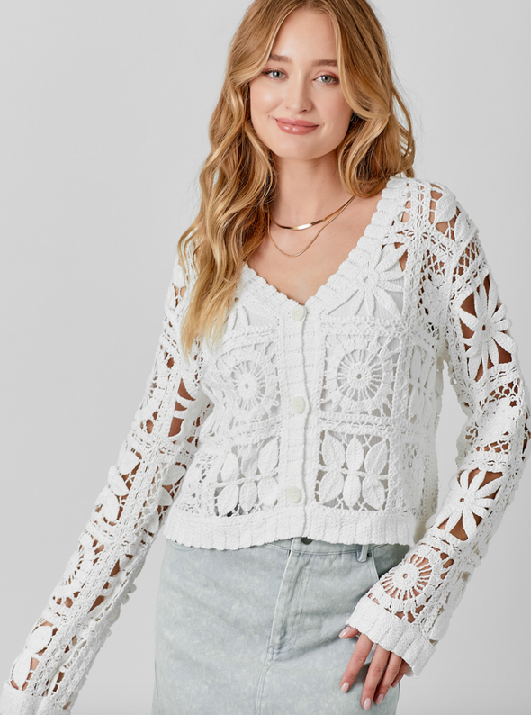 mystree crochet button up cardigan lightweight summer white