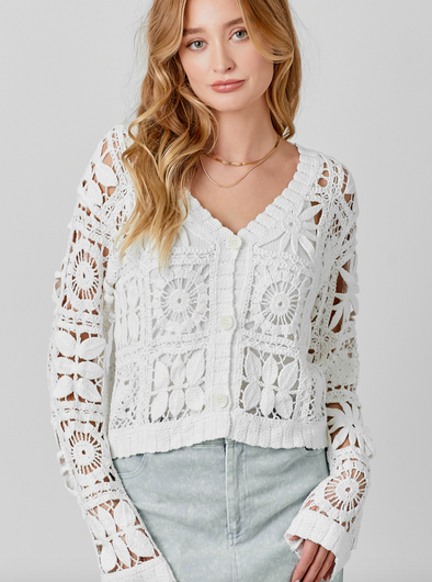 mystree crochet button up cardigan lightweight summer white