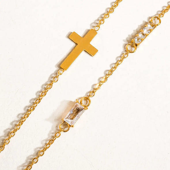 The Esther 18K Gold Non-Tarnish Layered Cross Bracelet