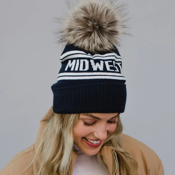 midwest beanie with faux fur pom pom