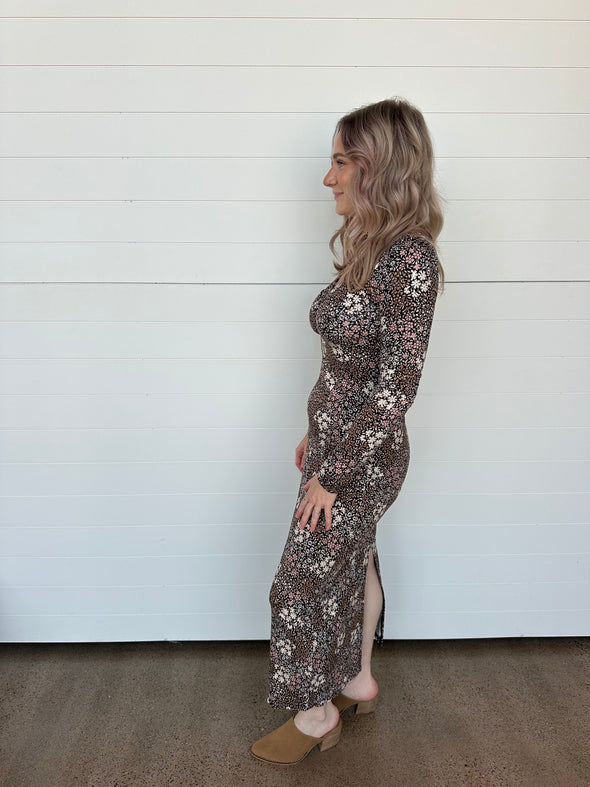 The Exhale Sable Floral Midi Dress