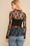 mock neck lace layering top black