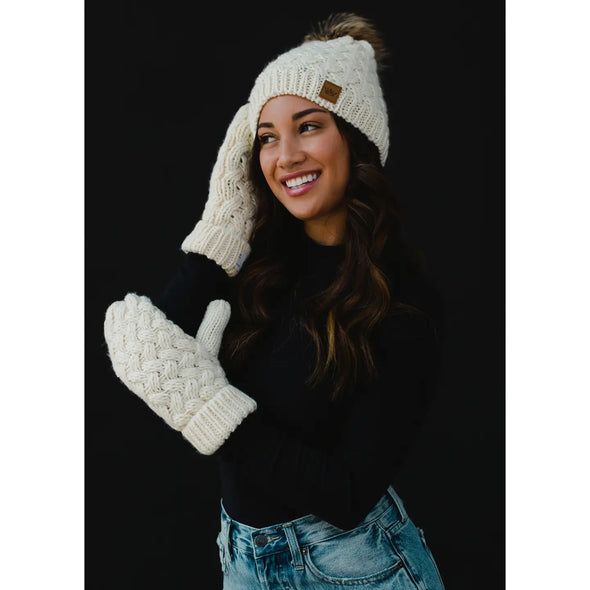 cozy knit mittens fleece lined cream