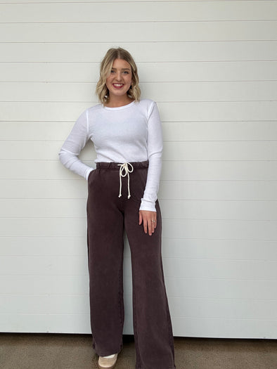 Z supply hunter knit pants tie waist chocolate cherry