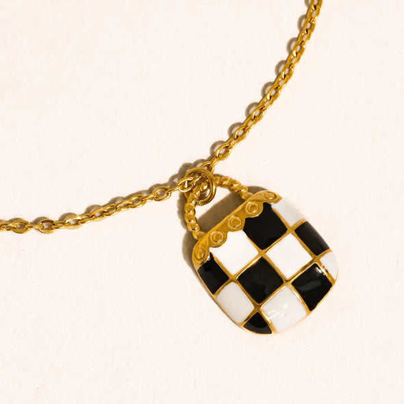 The Onrae 18K Gold Plated Checkered Pendant Necklace