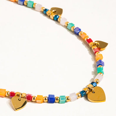 multi colored beaded heart pendant necklace