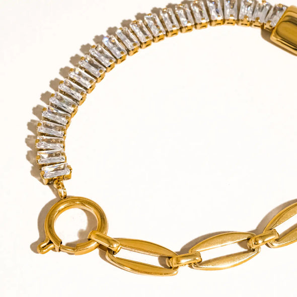 The Benson 18K Gold Non-Tarnsih Rhinestone Chain Bracelet