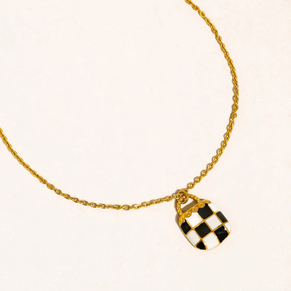 The Onrae 18K Gold Plated Checkered Pendant Necklace