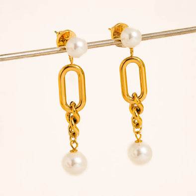 18k gold plated pearl detail drop earrings