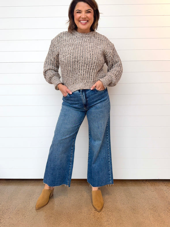 The Meg High Rise FabAb Wide Leg Raw Hem - Family Wash