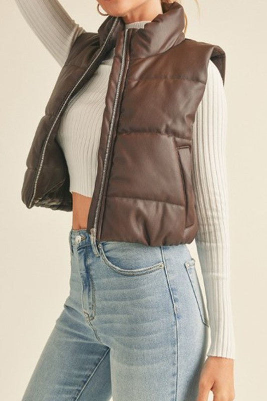 The Alana Faux Leather Puffer Vest