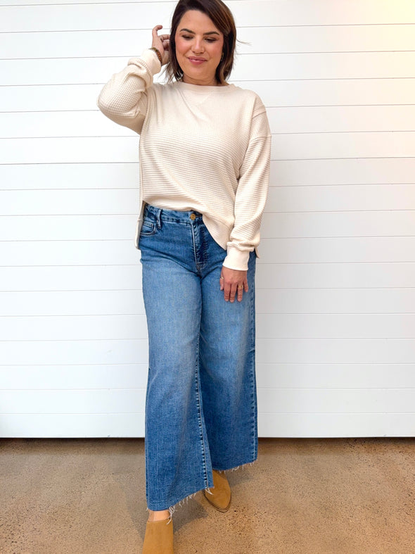 The Meg High Rise FabAb Wide Leg Raw Hem - Toughness Wash