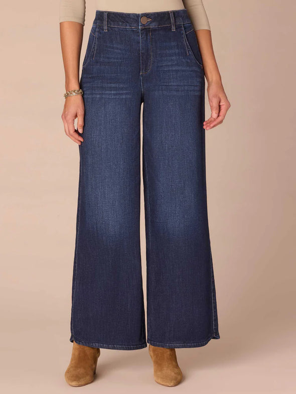 democracy denim dark wash high rise wide leg tulip hem jeans