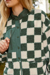 HUNTER GREEN collared snap button down elastic cuff long sleeve checkered fleece jacket blu pepper