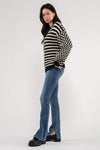 BLACK blu pepper mixed stripe checkered sweater crew neckline relaxed fit long sleeve cozy