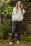 CREAM blu pepper button down faux shearling sherpa vest cream relaxed fit drawstring hem