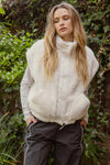 CREAM blu pepper button down faux shearling sherpa vest cream relaxed fit drawstring hem