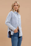 LIGHT CHAMBRAY blu pepper washed knit denim collared button down shacket