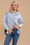 LIGHT CHAMBRAY blu pepper washed knit denim collared button down shacket