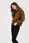 BROWN black blu pepper color block snap button down teddy fleece jacket fall