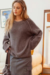 PLUM ribbed crewneck washed knit pullover sweater exposed seams blu pepper