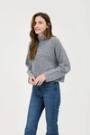 grey mock neck long sleeve cozy knit sweater relaxed crop fit blu pepper