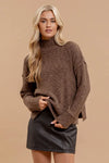 MOCHA blu pepper wool blend turtle neck long sleeve exposed seam ribbed detail pullover sweater