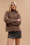 MOCHA blu pepper wool blend turtle neck long sleeve exposed seam ribbed detail pullover sweater