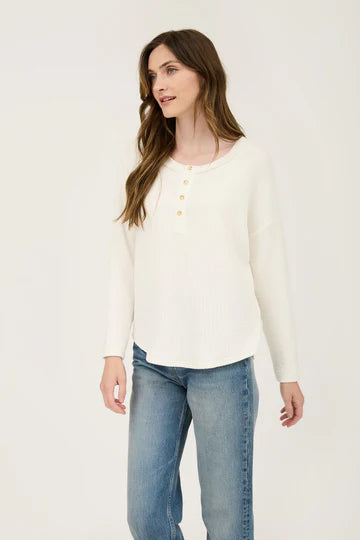 CREAM blu pepper oversized waffle knit henley long sleeve basic fall winter top