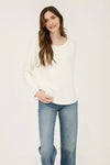 CREAM blu pepper oversized waffle knit henley long sleeve basic fall winter top