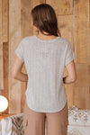 taupe v-neck short sleeve sweater top relaxed fit