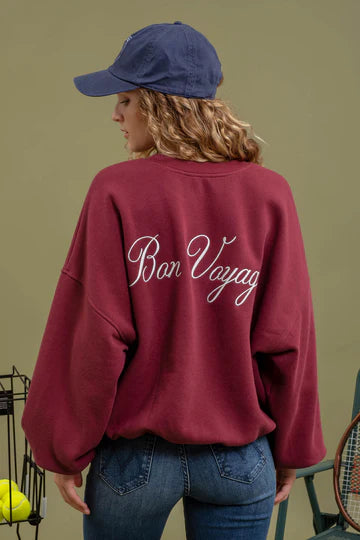 blu pepper OXBLOOD oversized french terry graphic pullover sweatshirt bon voyage