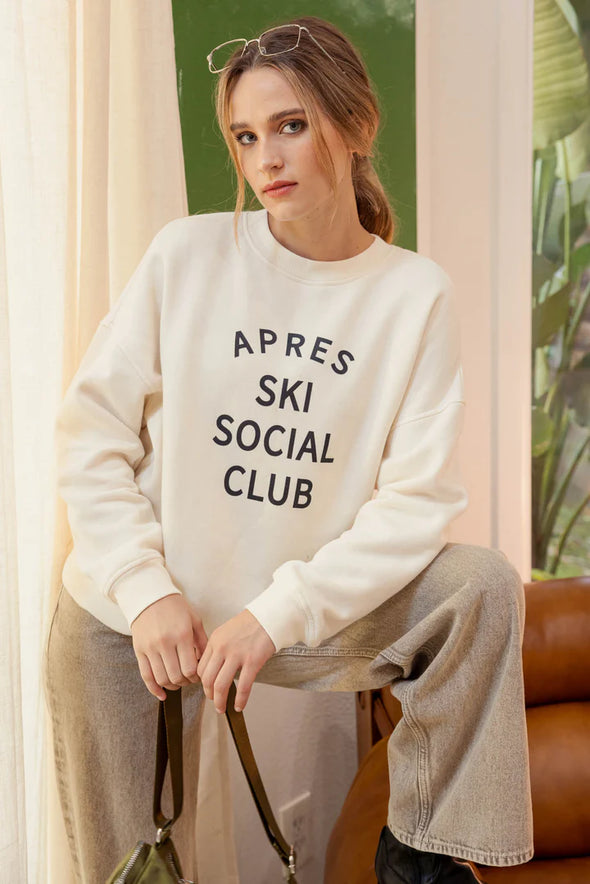 CREAM blu pepper apres ski social club long sleeve knit graphic sweatshirt top