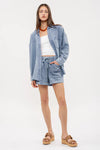 BLUE washed raw edge cotton button down long sleeve shirt