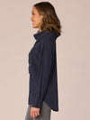 democracy clothing heather carbon blue navy long sleeve ribbon detail cowl neck brushed knit tunic top drawstring neck