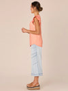 democracy clothing cantaloupe ruffle sleeve eyelet fabric mineral wash knit top rounded hem