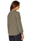 democracy mandarin collar long sleeve blouse mixed media olive green rib knit