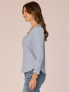 democracy clothing heather slate shadow long sleeve puff shoulder v-neck shirttail hem knit top