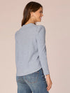 democracy clothing heather slate shadow long sleeve puff shoulder v-neck shirttail hem knit top