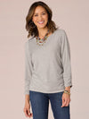 democracy clothing heather grey 3/4 sleeve scoop neck ruched side long sleeve basic top heather grey