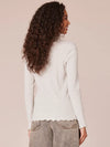 democracy clothing long raglan sleeve mock neck mixed media lettuce edge knit top heather cream